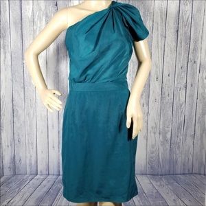 Blue shift dress midi dress one shoulder